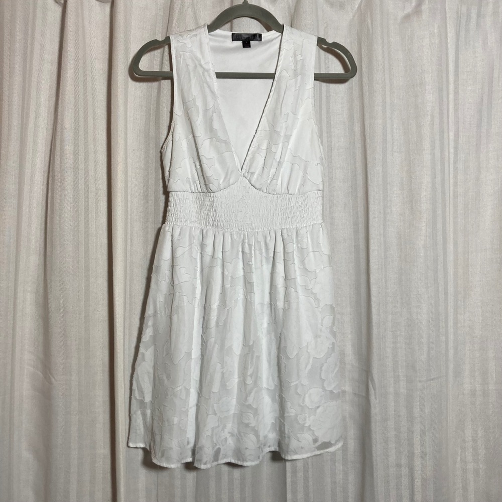 Coquette Romantic White Floral Burnout V-Neck Mini Dress Womens S Faded Rose
